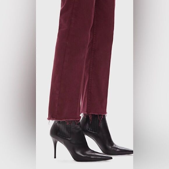 Mother The Tripper High-Rise Stretch Ankle Fray Cropped Jeans Burgundy Size 34 - Picture 3 of 14